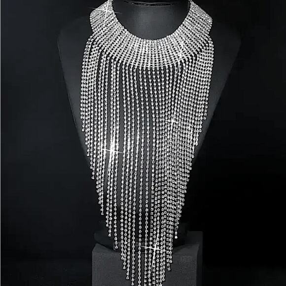 Tassel Zircon Fringe Choker Luxury Necklace - Picture 4 of 9